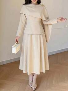 Modelyn Women's Solid Color Hooded Midi Dress - Khaki - View 5