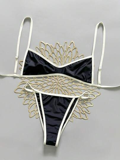 Swim Mod 女士可调节肩带两件式比基尼套装，性感纯色比基尼套装，裤腿侧边可调节，适合海滩、度假、休闲派对等场合。