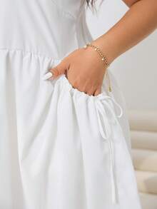 Solflare Plus Size Casual Solid Color Sleeveless Dress, Summer - White - View 8
