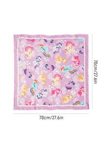 My Little Pony X SHEIN 时尚甜美可爱浅紫色光滑柔软缎面方巾独角兽卡通印花真丝围巾头巾，适合作为礼物户外旅行拍照搭配 - 彩色 - 查看 3