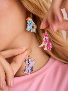 My Little Pony X SHEIN 时尚可爱甜美锌合金水滴耳环，女士饰品，暮光闪闪、碧琪和云宝黛西图案，糖果色。 - 彩色 - 查看 2