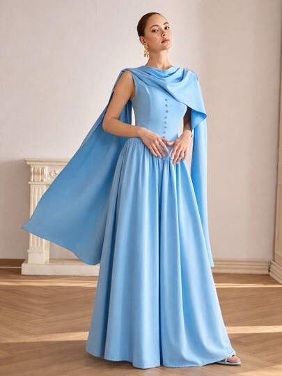 CLARA VERO Women's Button-Up Round Neck Flowy Waist A-Line Dress