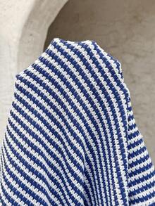 SHEIN Maternity Vacation Summer Blue Striped Twist Front Bodycon Cami Tube Dress, Holiday Casual White Sequin Maternity Dress - Blue and White - View 5