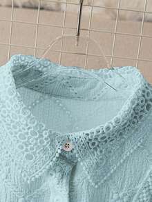 Franclia 女士蕾丝边法式领纽扣长袖衬衫 女式蕾丝衬衫 白色少女衬衫 - 淺藍色 - 查看 3