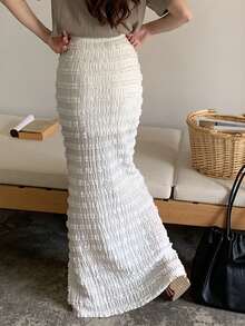 K-Vae Pleated Textured Korean Style Skirt - White - View 2