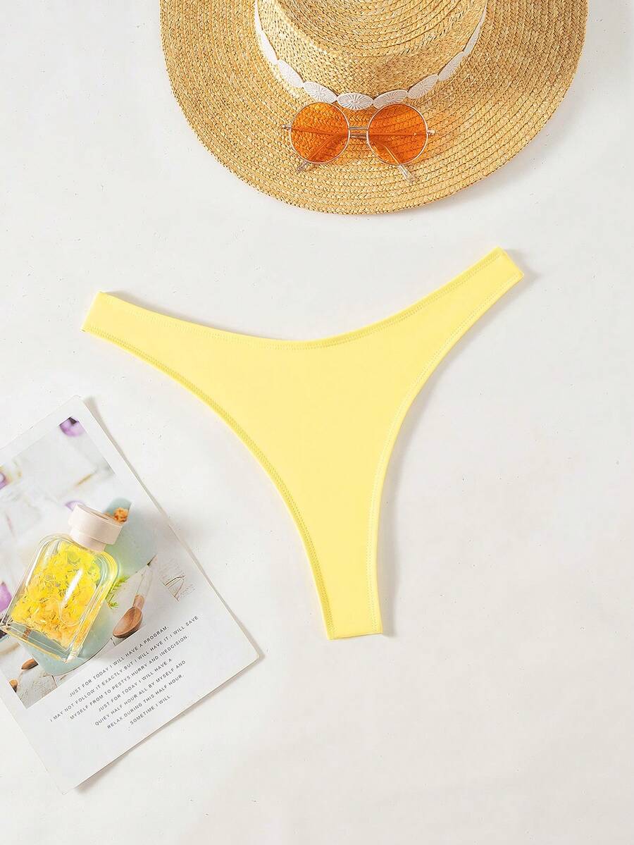 Swim Basics Braga de bikini de unicolor con talle alto y corte alto - Amarillo claro - Ver 1