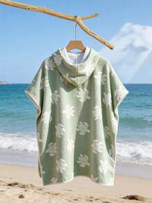 男童无袖鲨鱼印花针织罩衫，可爱蓝色卡通设计，休闲百搭，适合游泳、海滩、泳池、暑假和假日穿着。 - 橄欖綠 - 查看 4