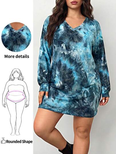 Enliva Sukienka damska w dużym rozmiarze z dekoltem w serek i rękawami w kształcie nietoperza, casualowa, tie-dye