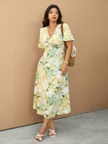 Enliva Plus Size Summer Casual Vacation Elegant V-Neck Dress,Beach Dress Sundress,Holiday Outfits Boho, For Apple And Rounded Body Shape - Multicolor - View 5