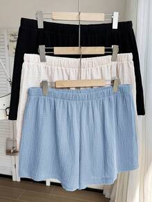 Comfortcana Bộ 3 chiếc quần short cỡ lớn, màu trơn, chất liệu vải lanh, thoải mái, thích hợp cho mùa xuân và mùa hè. - Nhiều màu - Xem 5