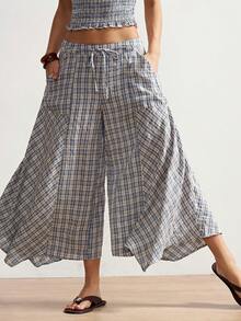 Bohemela Women's Woven Plaid Pants, Spring/Summer - Blue - View 5