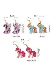 My Little Pony X SHEIN 时尚可爱甜美锌合金水滴耳环，女士饰品，暮光闪闪、碧琪和云宝黛西图案，糖果色。 - 彩色 - 查看 4