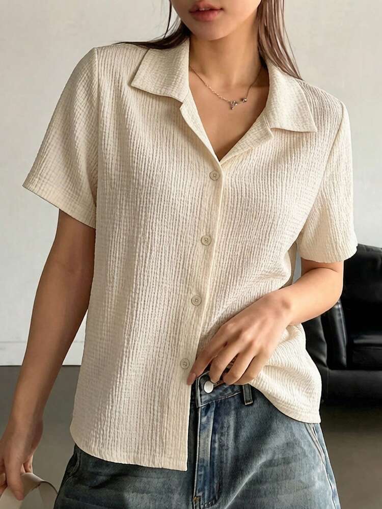 Women's White Collared Short Sleeve T-Shirt, Suitable For Commuting & Office, Summer