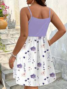 Veykashi Plus Size Floral Print Patchwork Sleeveless Casual Bohemian Boho Elegant Dress Beach Vacation White Summer - Multicolor - View 2