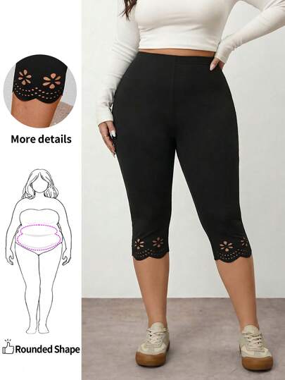 Enliva 大码女式黑色镂空紧身打底裤