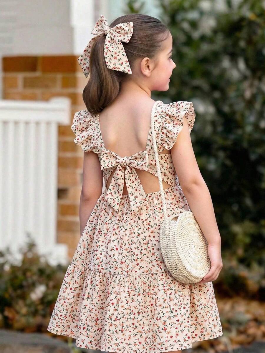 Emery Rose Kids Emery Rose Kids 女孩度假休闲碎花蝴蝶结装饰连衣裙 - 白色 - 查看 1