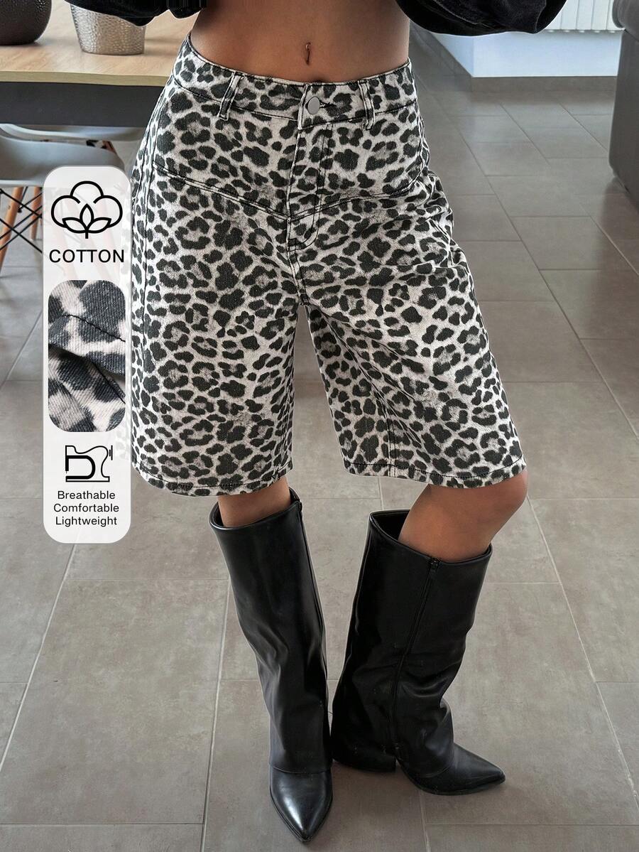DAZY Shorts vaqueros casuales de mujer con estampado de leopardo Y2K - Gris - Ver 1