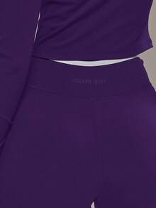 Musera Sport 撞色滚边下摆修身喇叭瑜伽裤（仅裤子）适合秋季、运动、健身房、日常休闲穿着 - 紫羅蘭色 - 查看 2
