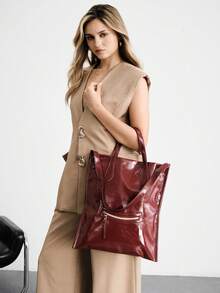 SHECARRY 女士单肩包，大容量轻便便携手提包。 - 紅色 - 查看 8