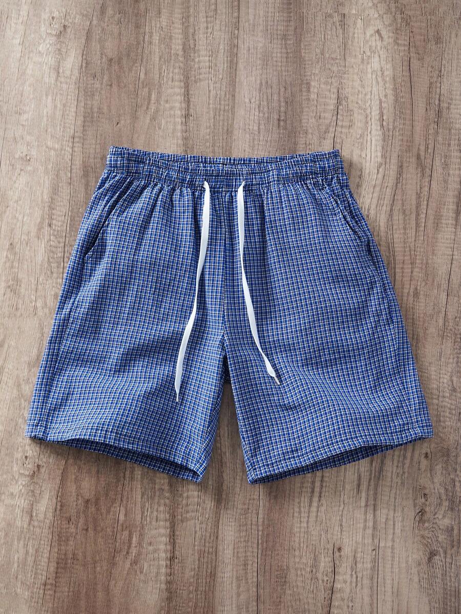 Manfinity Joysei Men's Casual Plaid Drawstring Waist Shorts, Summer Daily Wear - Blue - View 1
