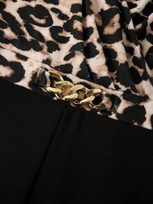 Ellevyn Women's Elegant Commuter Leopard Print Patchwork Jumpsuit Wide Leg Jumpsuit Elegant Leopard Print Two Piece Jumpsuit Formal Jumpsuit Women Cheetah Print Jumpsuit Summer Outfits   Summer Women's Retro Vacation Commuter Casual Elegant Versatile Classic Black Patchwork Leopard Print Color Blocking Waist-Cinching Jumpsuit Long Jumpsuit Knit Stretch, Office Wear - Black - View 4