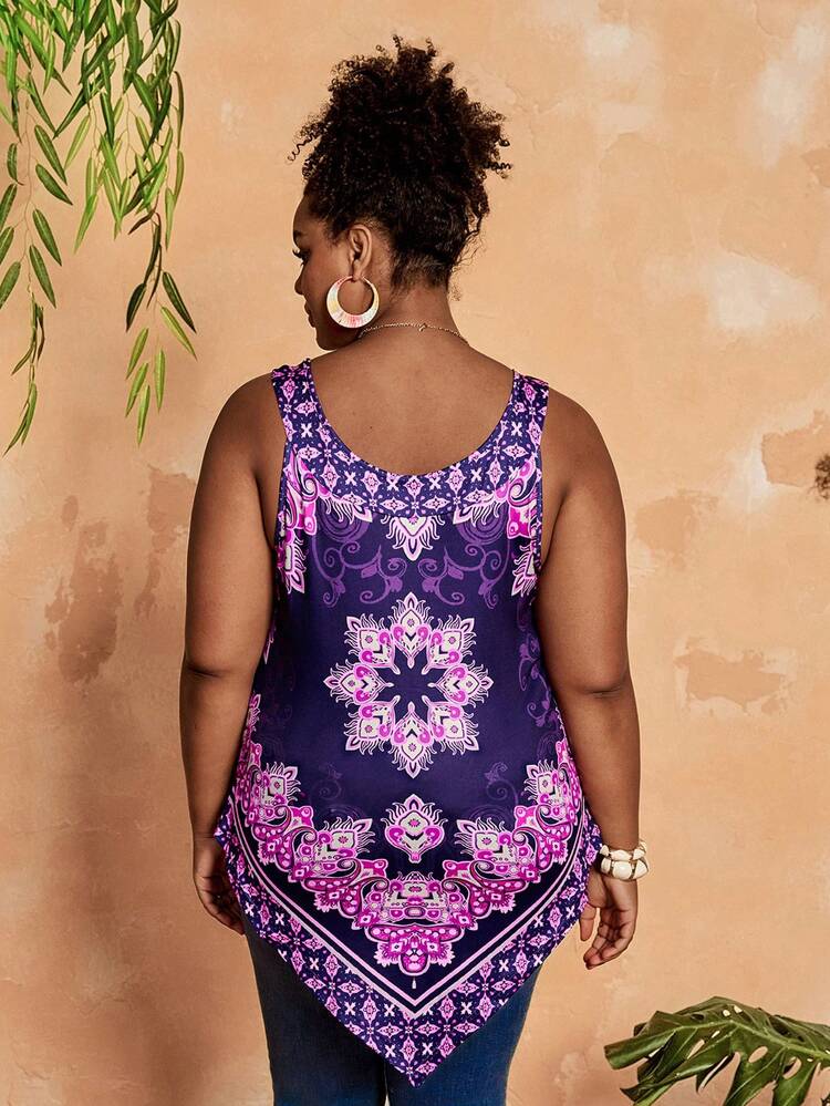Plus Size Women Floral Print Casual Versatile Tank Top Women Plus Size Tops Plus Size Summer Clothes Women's Fashion Tops Summer Outfits Summer Clothes Spring Dress Spring Outfit Women Spring Clothing Beach Vacation Outfits For Women Vacation Dress Bohemian Festival Outfits For Women Beach Outfits For Women