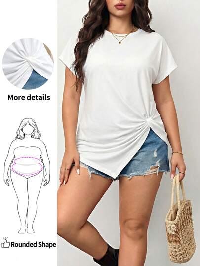 Enliva 大码女式纯色圆领短袖扭纹休闲T恤