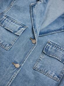 GlowEve 女士翻领长袖单排扣多口袋牛仔夹克 - 淺色水洗藍 - 查看 5