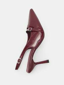 女士尖头小猫跟一脚蹬凉鞋 - 酒紅色 - 查看 6