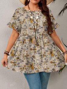 Rusticease Plus Size Women Round Neck Ruffle Trim Short Sleeve Blouse, Summer Peplum Top Women Women's Tops Floral Top For Women Blouses For Women - White - View 4