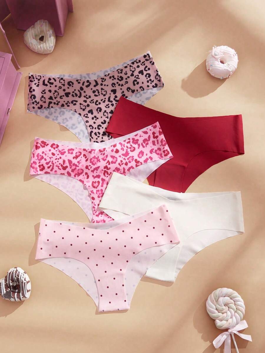 Eraneu 5 chiếc/gói Quần lót nữ cạp chun thoải mái thường ngày - Nhiều màu - Xem 1