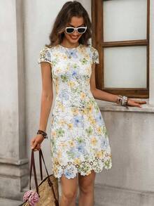 SHEIN Clasi 女士优雅镂空刺绣短裙，夏季 - 彩色 - 查看 4