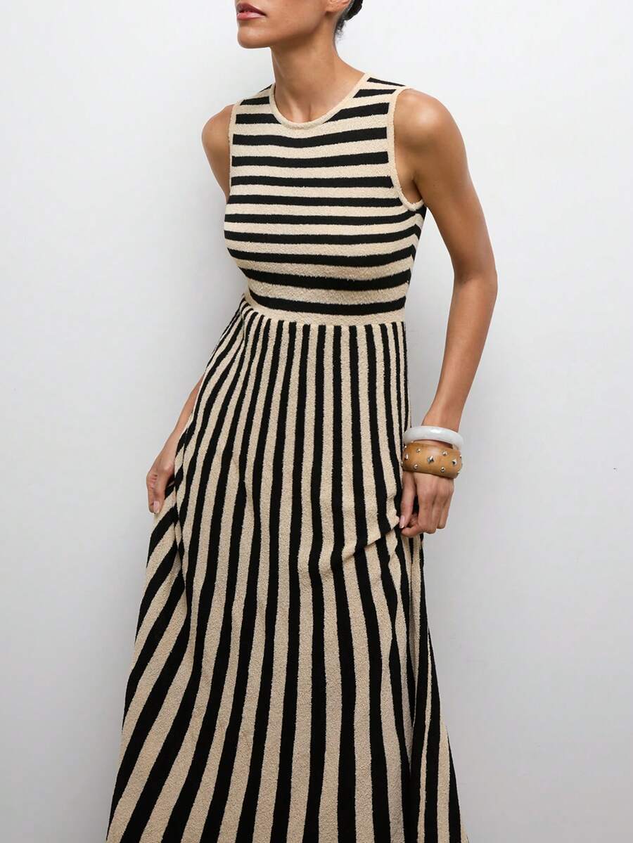 Maija 女士圆领无袖条纹休闲针织毛衣连衣裙 - 彩色 - 查看 1