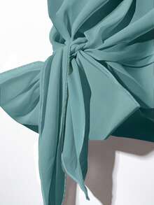 EMERY ROSE Bộ đồ hai mảnh màu xanh ngọc lam trơn, tay áo cánh dơi nhẹ, thắt nút bên hông dành cho nữ cỡ lớn, gồm áo và quần họa tiết cành lá hoa, thích hợp làm trang phục cho mẹ cô dâu, trang phục dự tiệc thanh lịch cho nữ. - Màu xanh ngọc - Xem 3