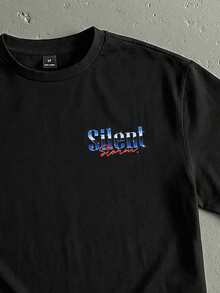 StoneGrade 复古美式金属质感海报字体时尚印花男士黑色短款宽松短袖T恤，约会聚会必备，时尚百搭，适合送给男友 - 黑色 - 查看 4