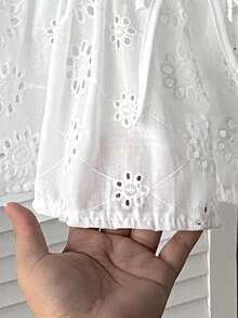 SHEIN Tween Girls' Casual Everyday Vacation Textured Bow Front Blouse - White - View 3