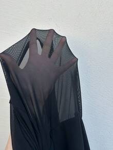 GalTyme Áo thun tay dài phối lưới màu trơn cỡ lớn gợi cảm ôm sát dành cho nữ - màu đen - Xem 7