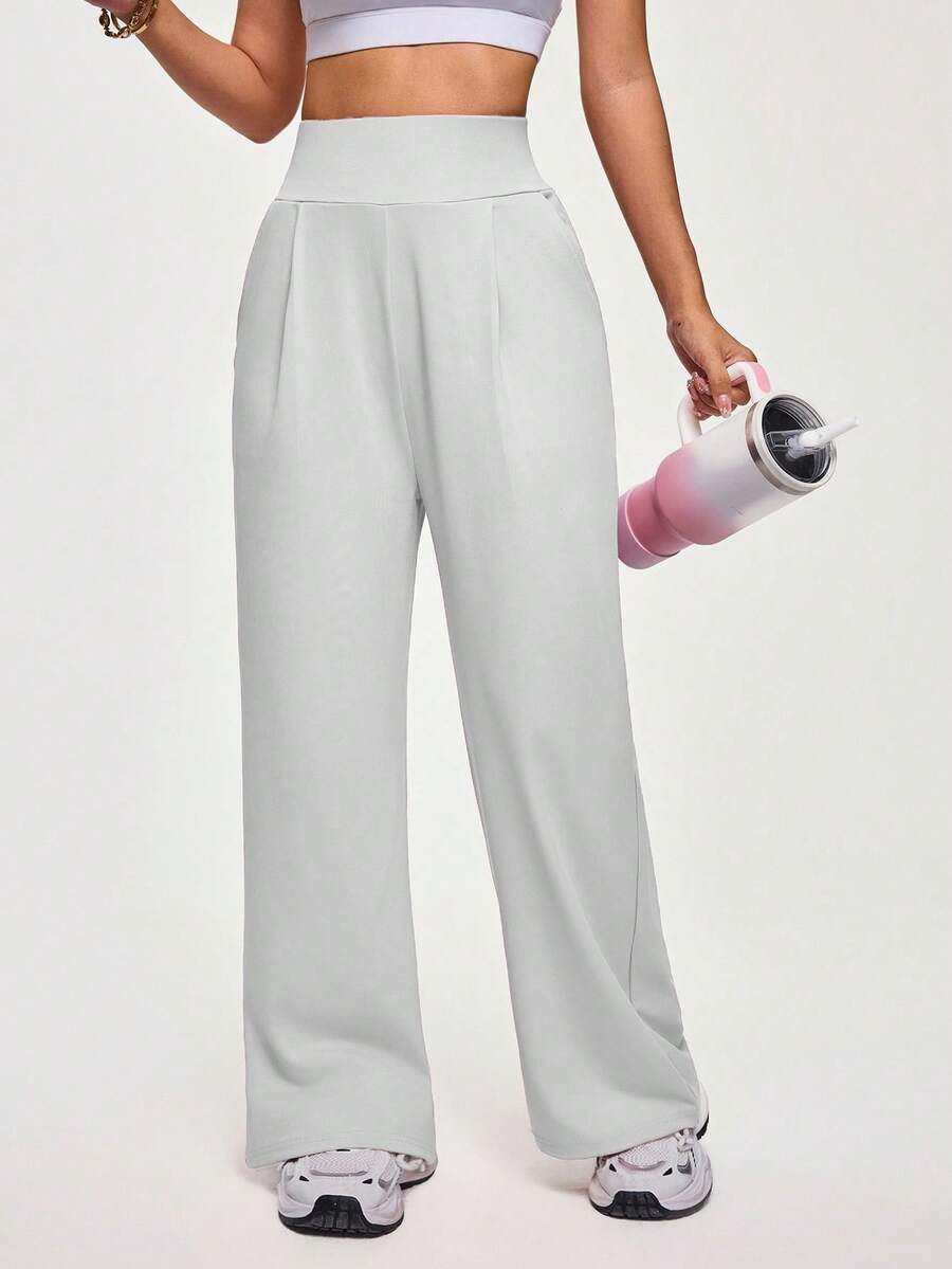 Lifespree 女士高腰褶皱休闲宽松运动裤 - 淺灰色 - 查看 1