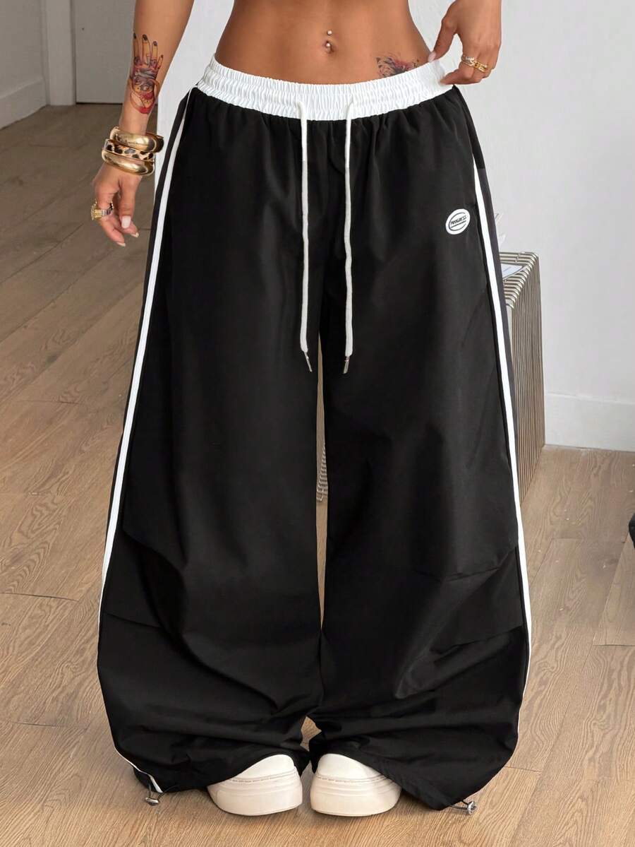 Coolane 女士黑白梭织阔腿裤 - 黑與白 - 查看 1