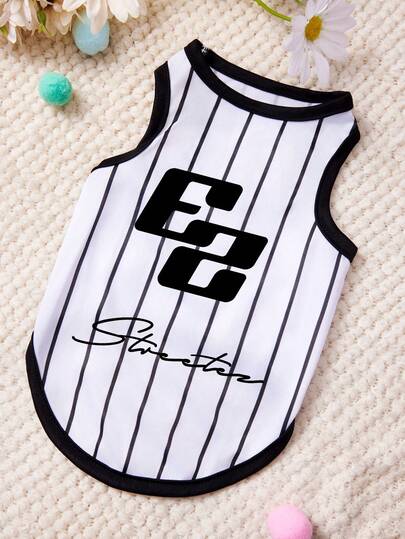 PETSIN 1 pieza de chaleco para mascotas con letras negras impresas y rayas, suave y transpirable, ropa para mascotas cómoda