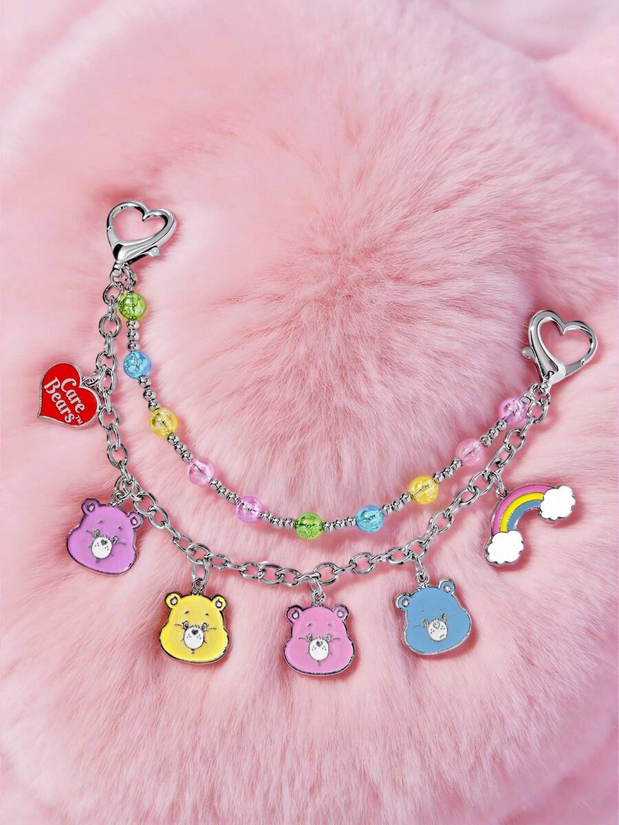 SHEIN X Care Bears 时尚可爱锌合金包包挂件，手工串珠钥匙扣，吊坠，纪念品，收藏品，礼品，钱包，书包，背包，汽车配件，糖果色小熊，心形吊坠 - 彩色 - 查看 1