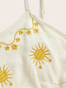 Freevana 波西米亚风奶油黄吊带连衣裙，金色花卉刺绣腰部A字长裙，复古度假宽松显瘦连衣裙，夏季 - 米色 - 查看 10