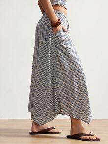 Bohemela Women's Woven Plaid Pants, Spring/Summer - Blue - View 10