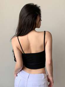 DAZY 夏季纯色女式无袖背心，露背设计，带肩带装饰 - 黑色 - 查看 3