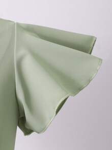 1pc Girls' Refreshing Bowknot Belt Cap Sleeve Asymmetrical Hem Elegant Dress, Suitable For Spring/Summer Gatherings And Outings - Green - View 5