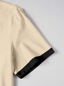 Manfinity Joysei 经典百搭白色圆领T恤，黑色领子，简约时尚休闲马匹标志设计 - 彩色 - 查看 3