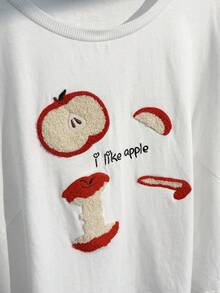 Comfortcana Áo thun cotton dáng rộng thoải mái cỡ lớn, chất liệu cotton, kiểu dáng thường ngày, thêu hình quả táo 3D, thích hợp cho mùa xuân/hè. - Nhiều màu - Xem 5