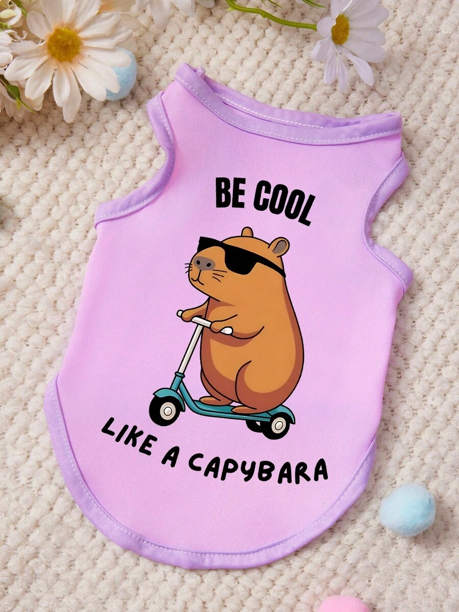 PETSIN 1件快乐海豚字母印花宠物背心，粉色拼接紫色，柔软舒适。 - 彩色 - 查看 1