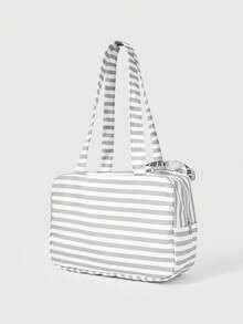 ROMWE Anime 1Pc Kawaii Sweet And Cute Y2K Millennial Babes Striped Lace Splicing Music Note Bow Stylish And Simple Women's Shoulder Bag. Suitable For College, Shopping, Commuting, Etc., Transparent Layer Doll Display Bag - Light gray - View 3