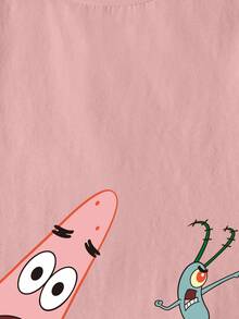 SpongeBob SquarePants | SHEIN Áo thun tay ngắn cổ tròn in hình hoạt hình dành cho bé gái - trắng - Xem 4